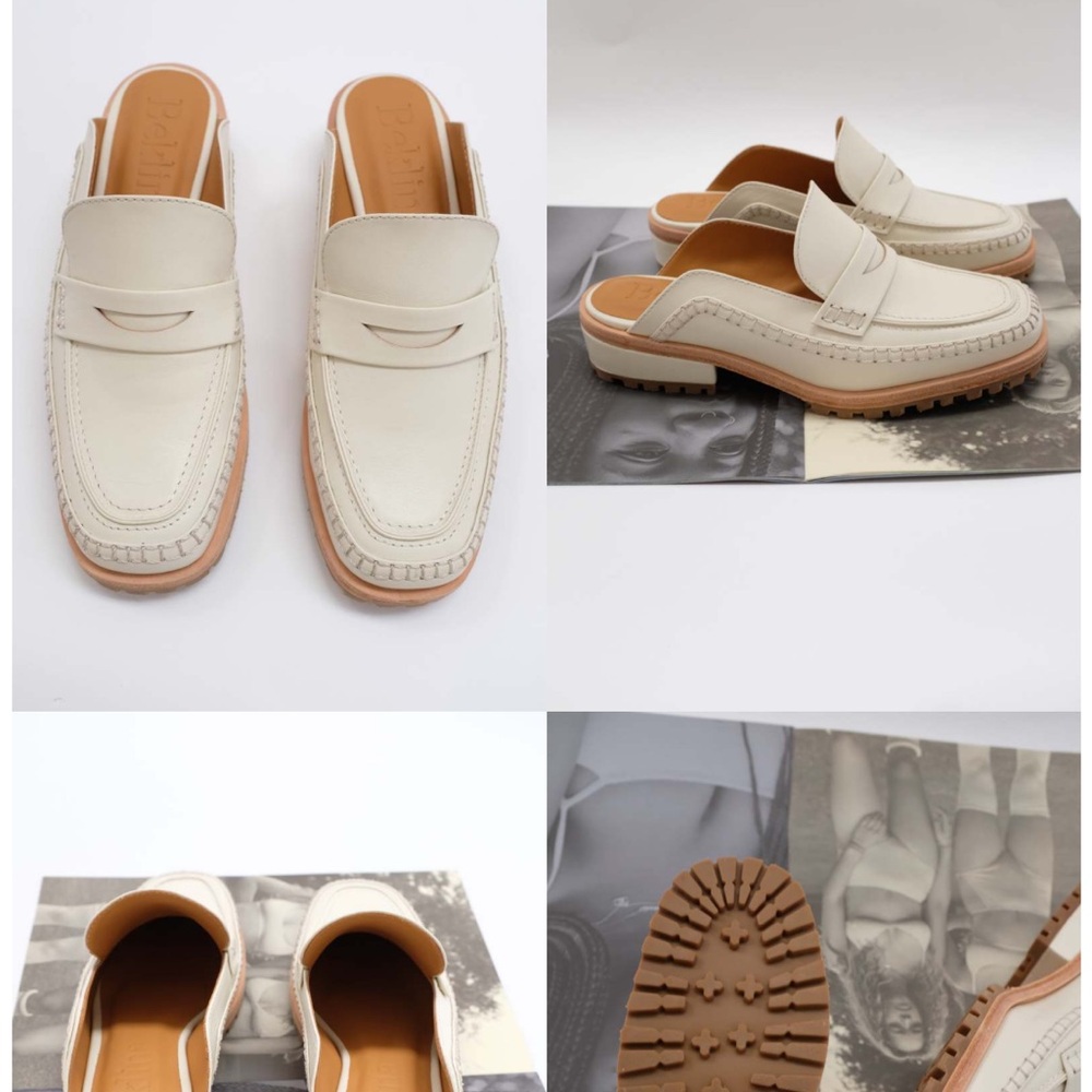 Cream Leather Slip-On Mule Loafers for Women
